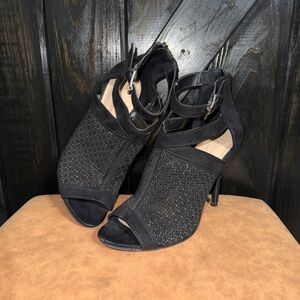 LC Lauren Conrad Black Laser-Cut Open-Toe Ankle Strap Heels